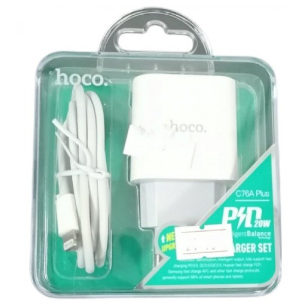 Hoco Φορτιστής με Θύρα USB-C και Καλώδιο Lightning 20W Power Delivery Λευκός (C76A Plus)